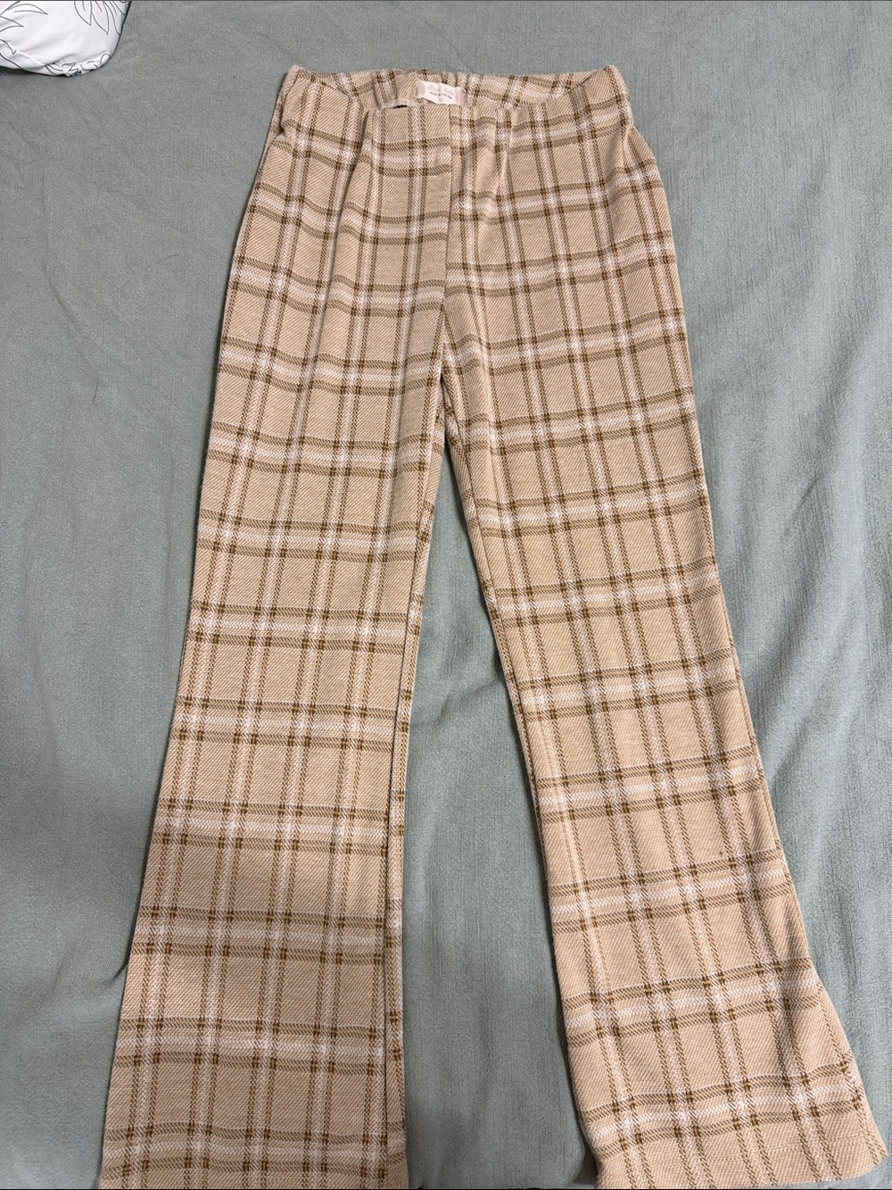 Altar'd State Beige Plaid Wide-Leg Trousers